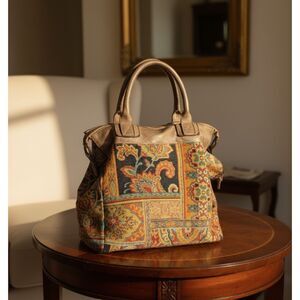 Wilson Vintage Women's Genuine Leather Bag Paisley Multicolor Large Italy Used